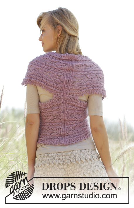 Summer Twist / DROPS 167-11 - Knitted DROPS shoulder piece with cables, lace pattern and short rows in ”Alpaca” and ”Kid-Silk”. Size: S - XXXL.
