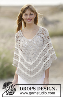 Sweet Martine / DROPS 167-21 - Crochet DROPS poncho with squares and lace pattern in ”Cotton Light”. The piece is worked top down. Size: S - XXXL.