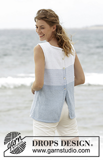 Sea Line / DROPS 168-4 - Knitted DROPS top with stripes and button band at the back in ”Paris”. Size: S - XXXL.