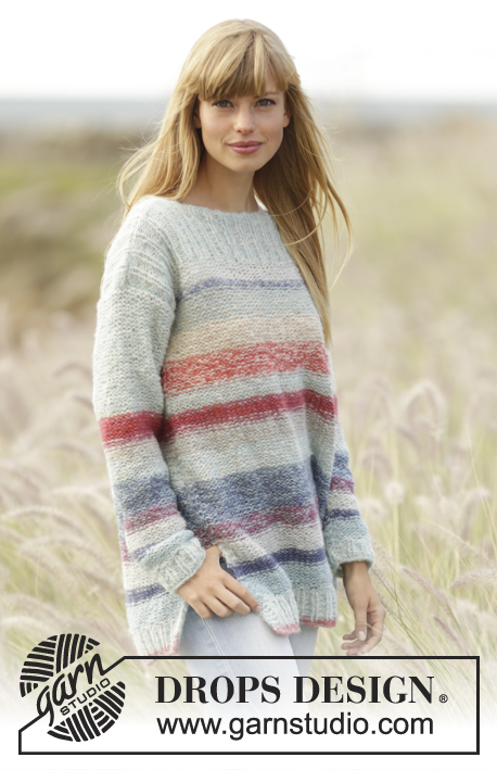 No Worries / DROPS 169-9 - Knitted DROPS jumper with stripes, rib and vents in 2 strands ”Brushed Alpaca Silk”. Size: XS - XXXL.