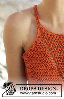 Mandarina / DROPS 170-16 - Crochet DROPS top with double crochet, lace pattern and ties at the back, worked top down in ”Muskat”. Size S-XXXL.