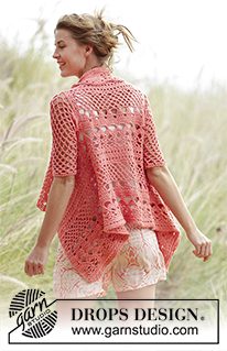 Peach Dream / DROPS 170-26 - Crochet DROPS jacket worked in a square with lace pattern in ”Paris”. Size: S - XXXL.