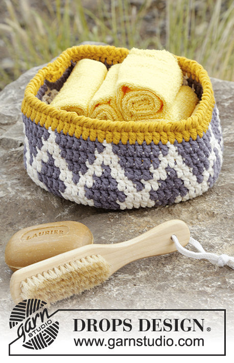 Quito / DROPS 170-40 - Crochet DROPS basket with color pattern in 2 strands Paris.