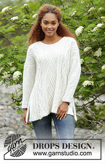 Irish Winter / DROPS 172-2 - Knitted DROPS jumper with cables and vents in the side in ”Alpaca” and ”Kid-Silk”. Size: S - XXXL.