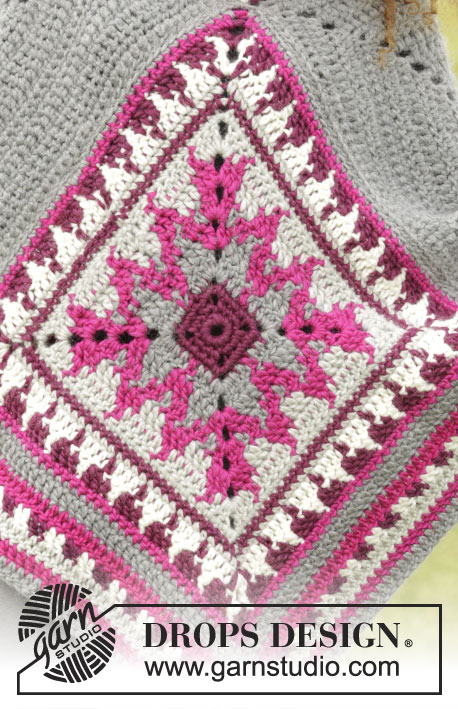 Desert Star / DROPS 172-38 - Crochet DROPS poncho with multi-colored pattern in Snow. Size S-XXXL.
