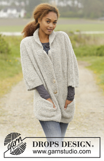 Clarice / DROPS 173-30 - Knitted DROPS jacket with pockets and collar in Alpaca Bouclé and Brushed Alpaca Silk. Size S-XXXL.