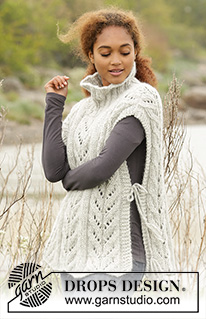 Come Winter / DROPS 173-46 - Knitted DROPS poncho with cables and high collar in 1 thread Cloud, 1 thread DROPS Wish or 2 threads Air. Size S-XXXL.