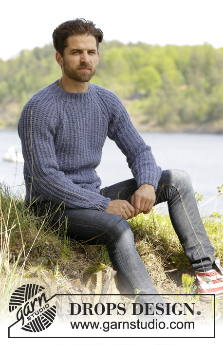 Twin River / DROPS 174-14 - Knitted DROPS men’s jumper with textured pattern and raglan in Nepal. Size: S - XXXL.