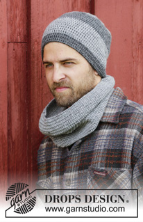 Dover / DROPS 174-7 - Set consists of: Crochet DROPS men’s hat and neck warmer with trebles in Karisma.