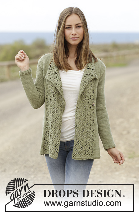 Garden Party / DROPS 175-12 - Knitted jacket with lace pattern in DROPS Paris. Size: S - XXXL