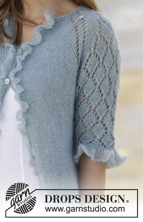Seaside Dream Cardigan / DROPS 175-29 - Jacket worked top down with raglan, ¾ sleeves, lace pattern and flounce in DROPS BabyAlpaca Silk and DROPS Kid-Silk. Size: S - XXXL