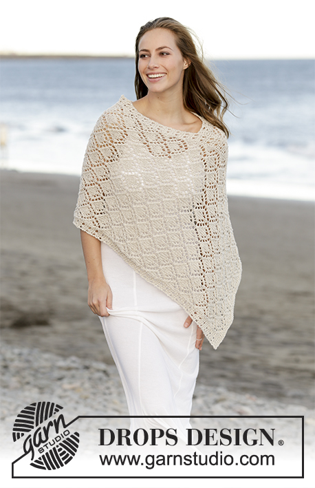 Inayah / DROPS 176-25 - Knitted poncho with lace pattern in DROPS Bomull-Lin. Sizes S - XXXL.