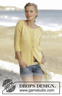 Honey Blossom Cardigan / DROPS 176-9 - Knitted jacket with lace pattern and lace edge, worked top down with ¾ length sleeves in DROPS Merino Extra Fine. Sizes S - XXXL.