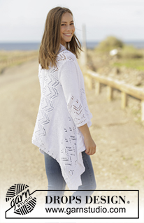 Hummingbird / DROPS 177-3 - Jacket knitted sideways with lace pattern and ¾ sleeves in DROPS Paris. Size: S - XXXL
