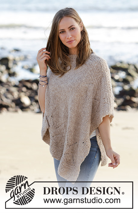 So Far / DROPS 178-34 - Knitted poncho with lace pattern in DROPS Alpaca Bouclé. Sizes S - XXXL.