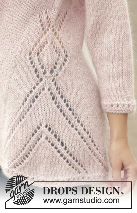 Pastel Elegance / DROPS 178-4 - Jumper with lace pattern and raglan, worked bottom up in DROPS Alpaca and DROPS Kid-Silk. Sizes S - XXXL.