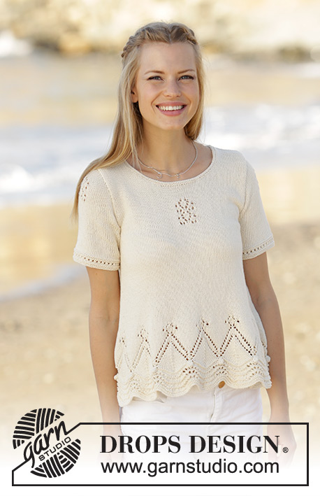 Istanbul / DROPS 178-63 - Top with wave pattern and lace pattern, worked bottom up in DROPS Safran. Sizes S - XXXL.