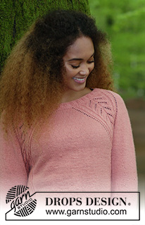 Für Elise / DROPS 179-23 - Knitted jumper with raglan, lace pattern, cables, and A-shape, knitted top down. Size: S - XXXL
Piece is knitted in DROPS Flora.