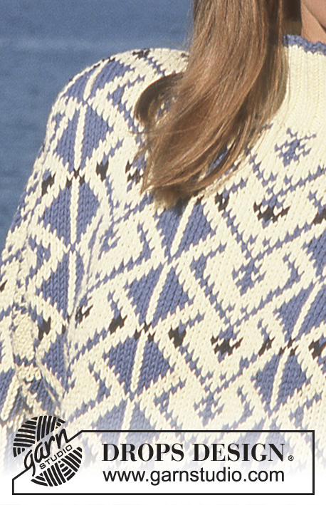 Diamond Link Sweater / DROPS 18-16 - Sweter na drutach, z geometrycznym żakardem, z włóczki DROPS Paris. Wersja damska lub męska. Od S do L