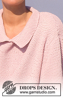 Pearl Collar Sweater / DROPS 18-9 - Sweter na drutach, ze ściegiem ryżowym i kołnierzem, z włóczki DROPS Muskat. Od S do L.