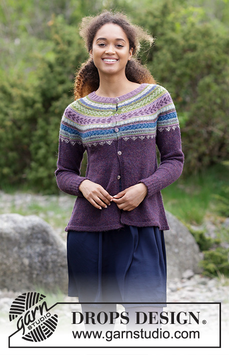 Blueberry Fizz Jacket / DROPS 180-8 - Knitted jacket with round yoke, multi-coloured Norwegian pattern and A-shape, worked top down. Sizes S - XXXL.
The piece is worked in DROPS Alpaca.