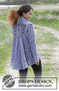 Fairy Glass / DROPS 181-26 - Crochet jacket worked in a circle with fan pattern. Size: S - XXXL
Piece is crocheted in DROPS BabyMerino.
