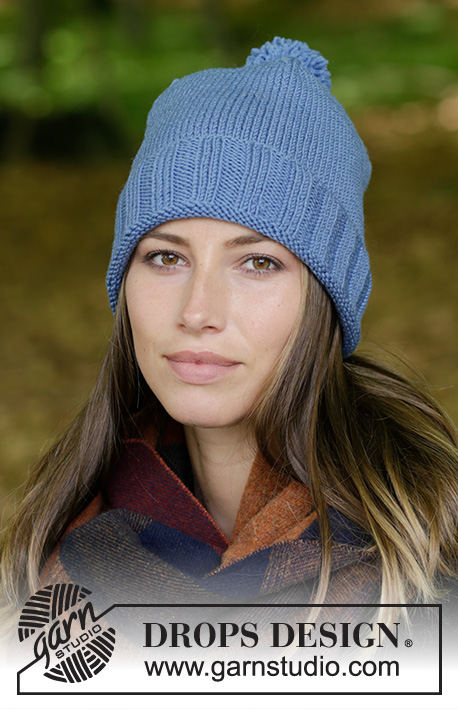 Limingen / DROPS 182-11 - Knitted hat with edge in rib and pompom.
Piece is knitted in DROPS Merino Extra Fine.