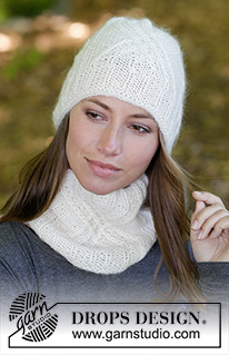 Atlantic / DROPS 182-25 - The set consists of: Knitted hat and neck warmer with cables and rib, worked top down. Sizes S/M – L/XL.
The piece is worked in DROPS BabyAlpaca Silk and DROPS Kid-Silk.