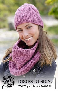 Fresh Autumn / DROPS 182-27 - The set consists of: Knitted hat and neck warmer with lace pattern and rib, worked top down. 
The set is worked in DROPS Snow.