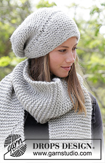 Heidrun / DROPS 182-35 - Set consists of: Knitted hat and scarf with short rows and garter stitch.
Set is knitted in DROPS Andes.