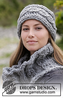 Crowning Cables / DROPS 182-36 - Set consists of: Knitted neck warmer and head band with false cables and rib.
Set is knitted in DROPS Polaris.