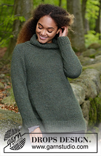 Woodland Walk / DROPS 183-12 - Knitted jumper with raglan, high collar and A-shape, knitted top down. Size: S - XXXL Piece is knitted in 1 strand DROPS Alpaca and 1 strand DROPS Kid-Silk.