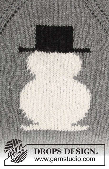Frosty's Christmas / DROPS 183-13 - Trui / kersttrui met raglan en sneeuwpop, van boven naar beneden gebreid. Maten S - XXXL. Het werk wordt gebreid in DROPS Snow of DROPS Wish.