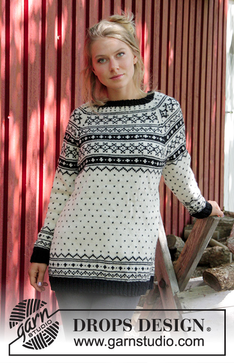 Telegram For Her / DROPS 184-21 - Knitted jumper with multi-coloured pattern and raglan. Size: S - XXXL Piece is knitted in DROPS Karisma.