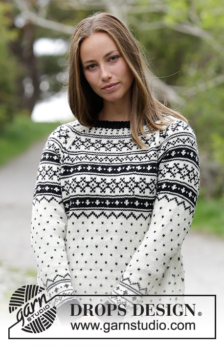 Telegram For Her / DROPS 184-21 - Raglánový pulovr s norským vzorem pletený z příze DROPS Karisma. Velikost: S – XXXL.
