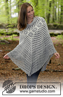 Hygge / DROPS 184-23 - Crocheted poncho with granny squares and treble crochet groups. Size: S - XXXL Piece is crocheted in 2 strands DROPS Alpaca.