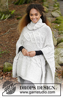 Snow Queen / DROPS 184-6 - Poncho tricotado de um lado ao outro com torcidos e grande gola. Do S ao XXXL.
Tricota-se com 2 fios DROPS Air.
