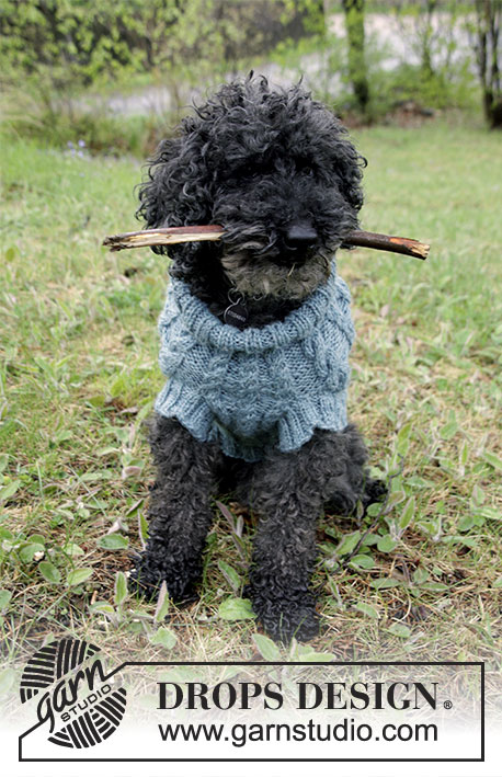 Barking Cables / DROPS 185-33 - Pull pour chien au tricot, avec torsades. Du XS au M. Se tricote en DROPS Karisma.