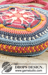 Summer Treasure / DROPS 186-10 - Crocheted bag with stripes, worked in the round from the centre and outwards. Piece is crocheted in DROPS Paris.