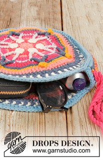 Summer Treasure / DROPS 186-10 - Crocheted bag with stripes, worked in the round from the centre and outwards. Piece is crocheted in DROPS Paris.