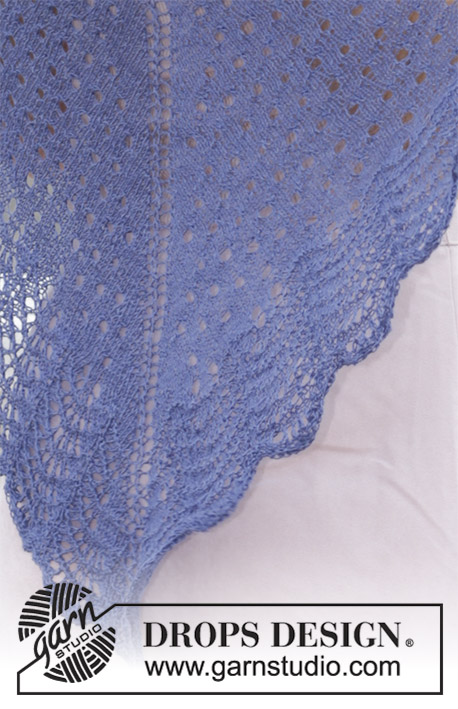 High Tide / DROPS 186-26 - Knitted shawl with lace and wave pattern. The piece is worked top down in DROPS Lace.