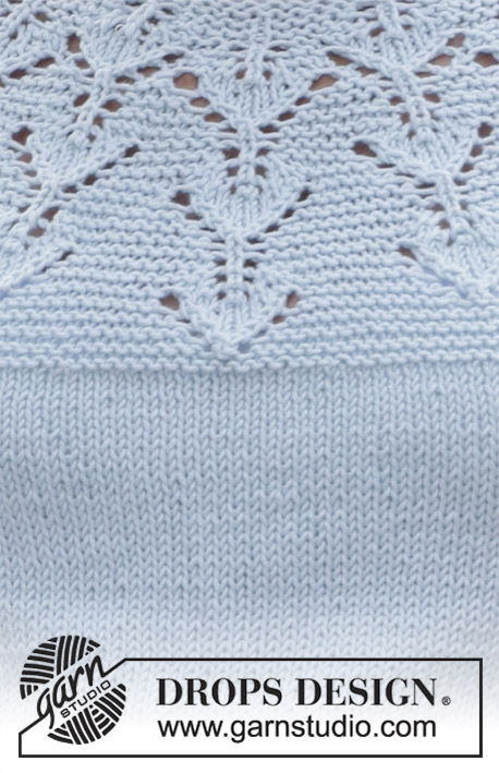 Blue Sparkle / DROPS 186-40 - Top tricotado de cima para baixo, com encaixe arredondado e ponto de folhas, em DROPS Muskat Do S ao XXXL.