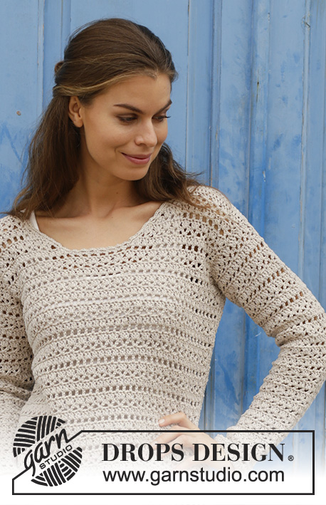 Miles Away / DROPS 187-2 - Crocheted jumper with lace pattern. Sizes S - XXXL. The piece is worked in DROPS Cotton Light.