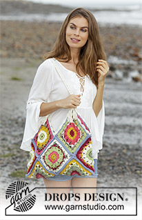 Carry Me Home / DROPS 187-35 - Crocheted bag with squares in various colors. The piece is worked in DROPS Paris.
