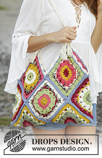 Carry Me Home / DROPS 187-35 - Crocheted bag with squares in various colors. The piece is worked in DROPS Paris.