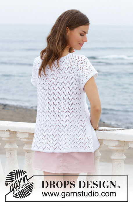Summer Romance / DROPS 188-22 - Knitted top with raglan and lace pattern, worked top down. Size: S - XXXL Piece is knitted in DROPS Paris.