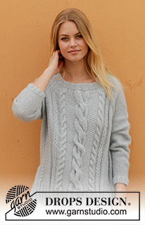 Skye / DROPS 188-36 - Knitted jumper with cables, lace pattern, split and raglan. Sizes S - XXXL.
The piece is worked in DROPS Air.