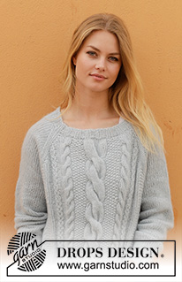 Skye / DROPS 188-36 - Knitted jumper with cables, lace pattern, split and raglan. Sizes S - XXXL.
The piece is worked in DROPS Air.