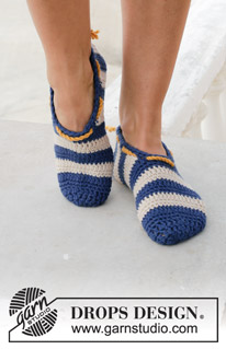 Happy Sailor / DROPS 189-30 - Crocheted slipper with stripes. Piece is crocheted in DROPS Paris.