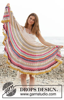 Magic Summer / DROPS 190-1 - Crochet shawl with texture and stripes, worked top down. The piece is worked in DROPS Cotton Merino.